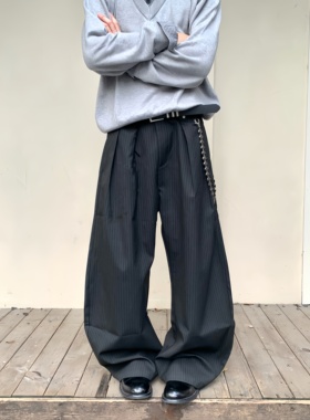 TEN EMPTY黑色设计感西裤褶皱活页立体剪裁阔腿休闲百搭弯刀西裤