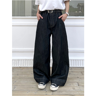 宽松直筒A字休闲百搭男女设计感复古牛仔长裤 TEN EMPTY原色牛仔裤