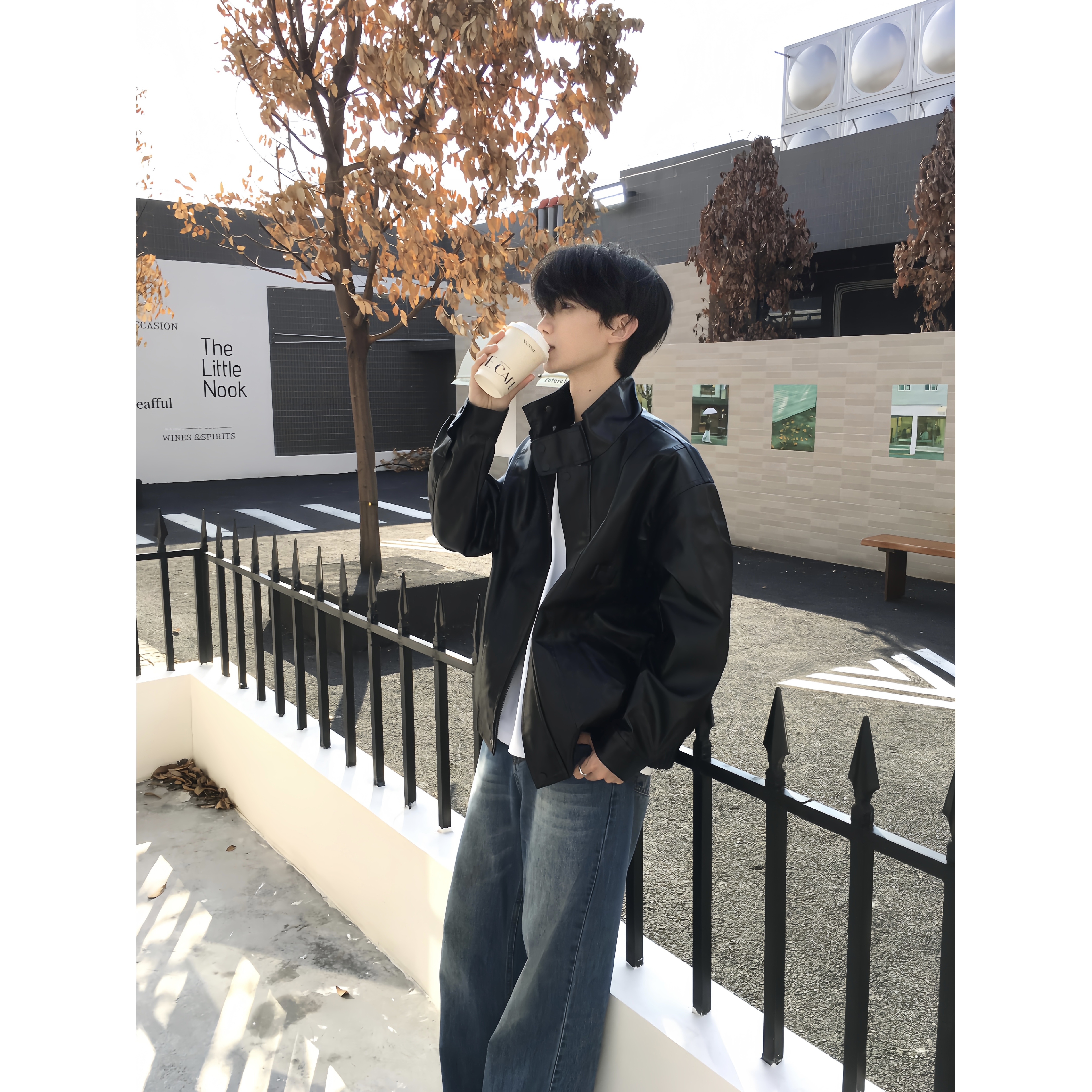 TENEMPTY复古肌理感皮衣立领外套