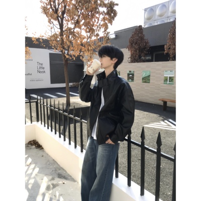 TENEMPTY复古肌理感皮衣立领外套