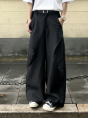 男女无性别设计宽松休闲阔腿西裤 TEN EMPTY黑色菱形拼接褶皱长裤