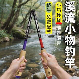 溪流小手竿鳑鲏粉紫户外溪流竿 便携小物钓儿童迷你短节全套套装