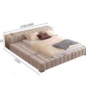 北欧轻奢极简落地榻榻米矮床现代奶油风别墅主卧实木软包双人婚床