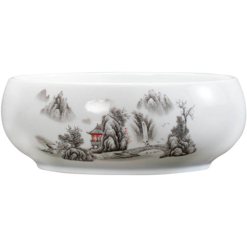 白瓷茶洗大号青花陶瓷笔洗现代简约家用水洗水培花盆碗水盂烟灰缸,餐饮具,整套茶具,淘宝优惠券,粉丝福利购,淘宝优惠卷