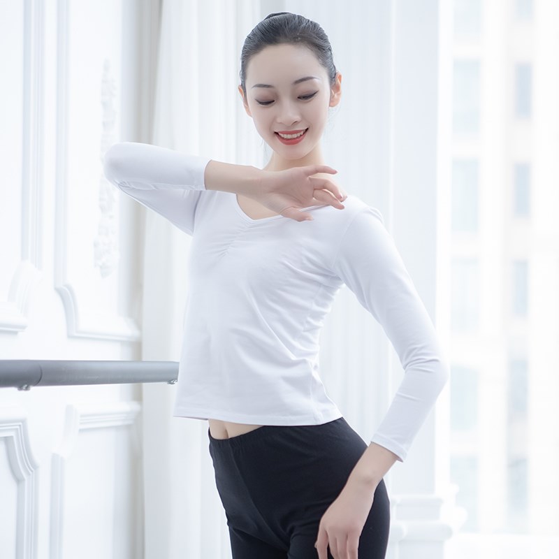 速发舞蹈练功服成人长袖艺考形体圆领体操现代芭蕾套装夏款