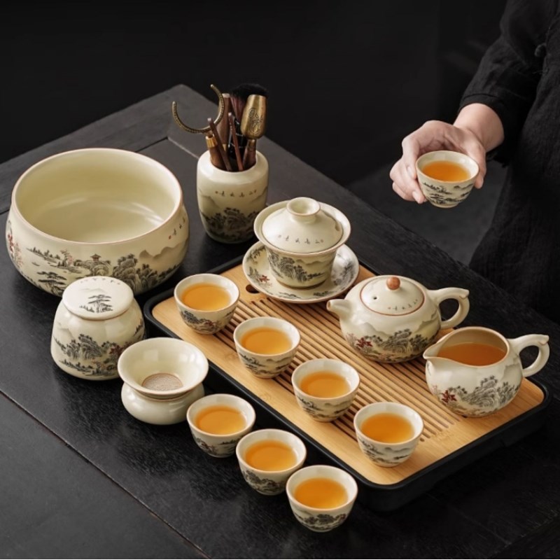 速发山水汝窑茶具套装2025用款家新轻茶功夫茶杯中式陶瓷奢壶茶盘