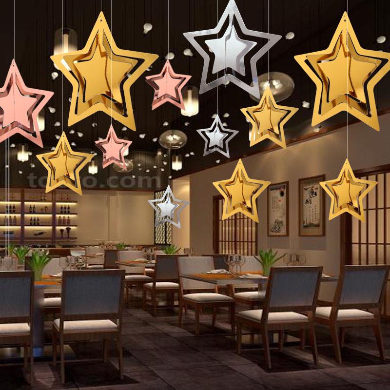 速发中秋国庆节装星品创意五角饰吊饰悬吊式宝花板珠天店商场橱窗