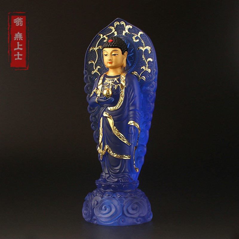 速发药师佛小佛像唐密站药师琉璃光如来仿琉璃贴金庄严精美工艺品