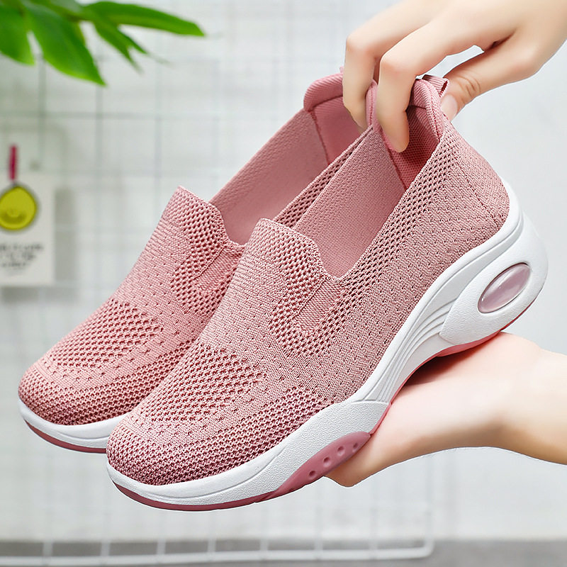 老美华官网鞋子女夏季新款女鞋厚底飞织布鞋shoes休闲一脚蹬增高