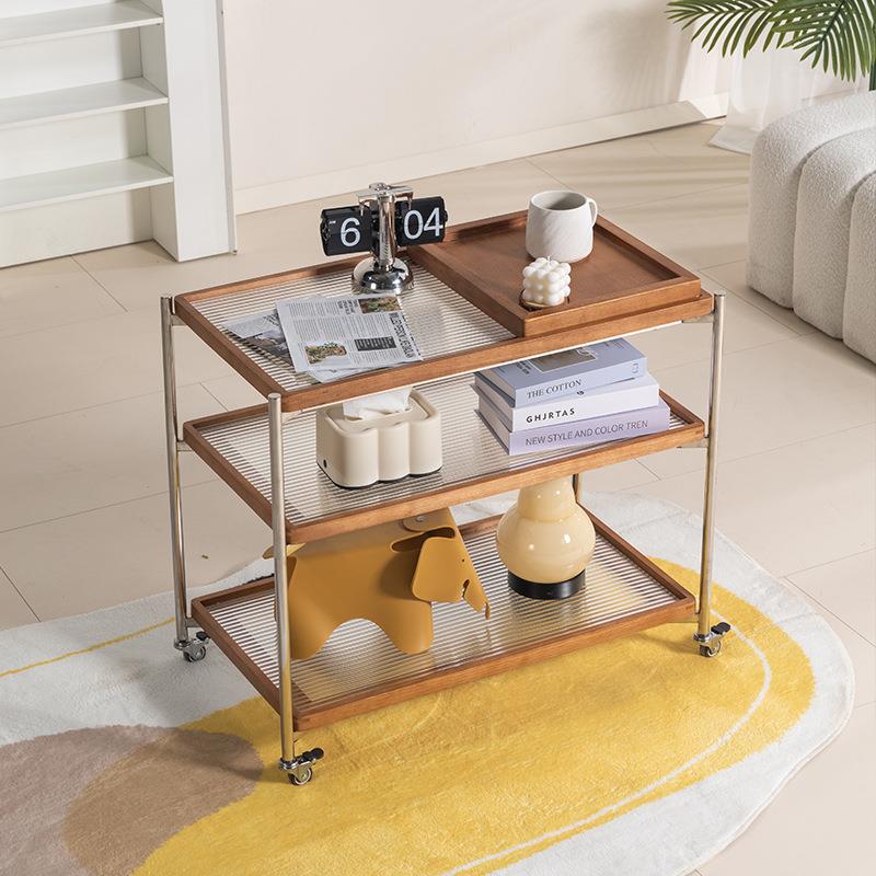 中古实木小推车客厅沙发柜子复古置物架移动边几茶几餐车床头边桌