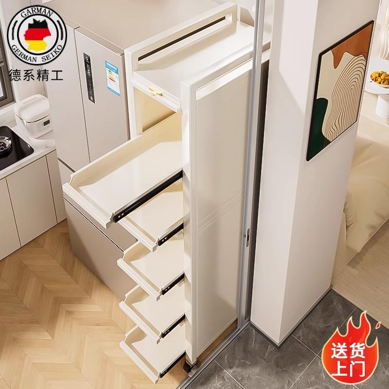厨房门后夹缝置物架冰箱侧面抽拉柜卫生间推车极窄缝隙拉篮收纳柜