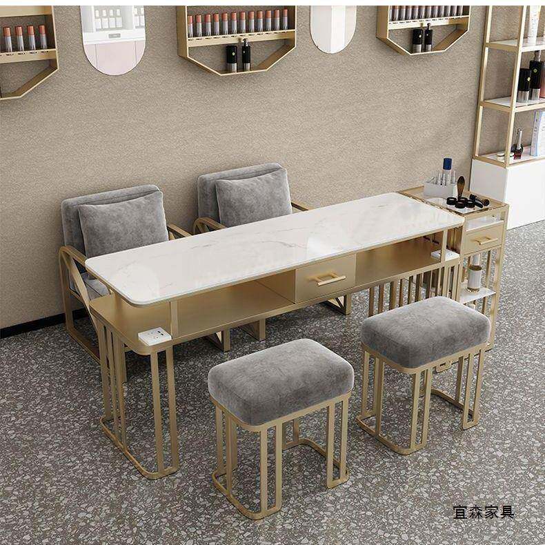 新款轻奢全套美甲桌椅子套装单双人三人美甲台网红大理石修甲桌