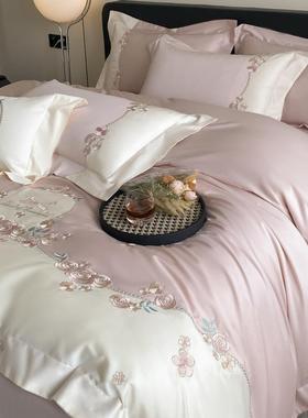 轻奢高级感全棉四件套长绒棉刺绣被套纯棉100支a类母婴级床上用品