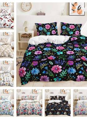 床上三件套植物碎花套件外贸田园被套两件套卧室