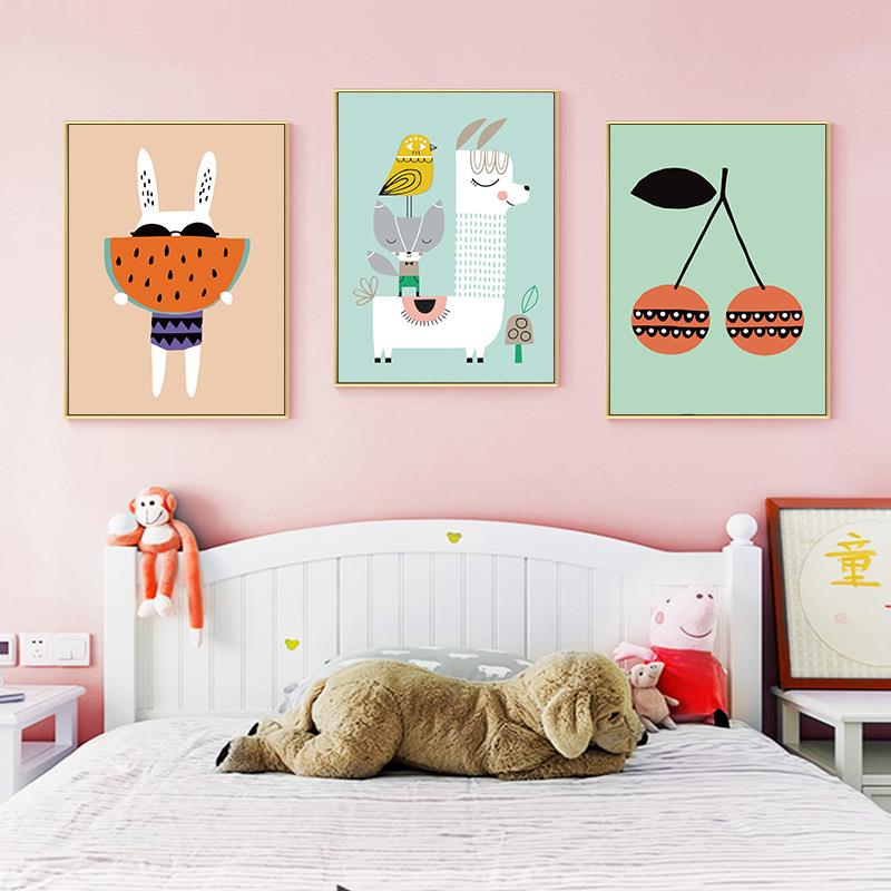 儿童房装饰画卧室挂画床头画女孩男孩房间壁画现代简约动物卡通画