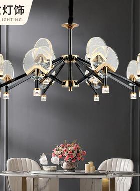 包邮现代客厅吊灯新中式轻奢水晶扇形LED防尘防蚊卧室餐厅灯护眼