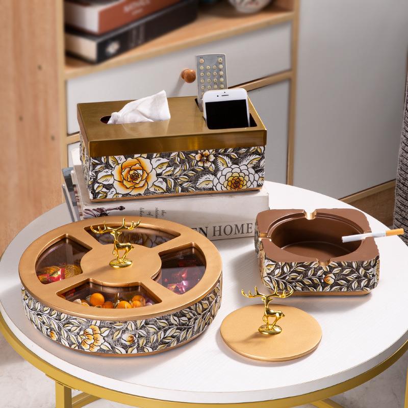 北欧创意家用桌面纸巾盒餐桌抽纸盒轻奢风客厅茶几收纳盒套装摆件