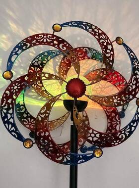 金属铁艺创意花园庭院景观旋转户外装饰太阳能灯弦月风车