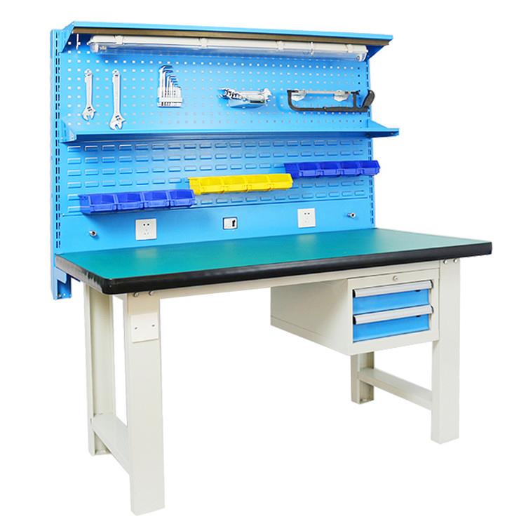 重型车间工作台带挂板钳工工作台天津工位装备吊柜工作桌