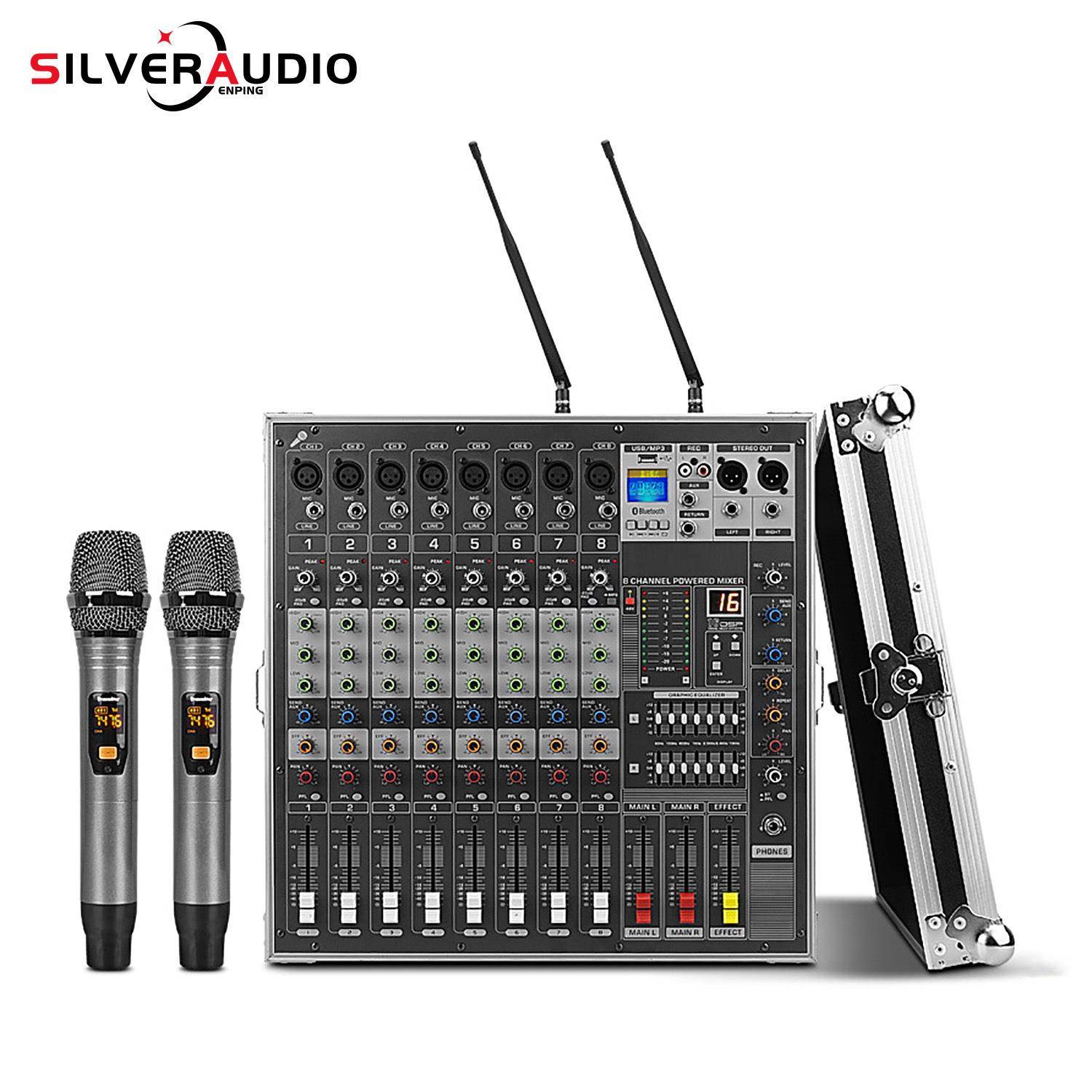 GAX-MK290专业8路舞台演出大功率有源调音台功放一体机带无线麦