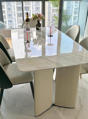 轻奢微晶石餐桌椅现代简约高级长方形奢石桌天然高端超晶石大理石