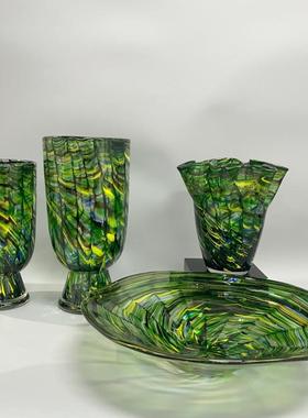 欧式轻奢彩色玻璃敞口大口径富贵竹花瓶插花艺术高级感高颜值盘碗