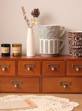 木质桌面置物架抽屉式杂物文具整理柜复古简约书桌办公室收纳柜