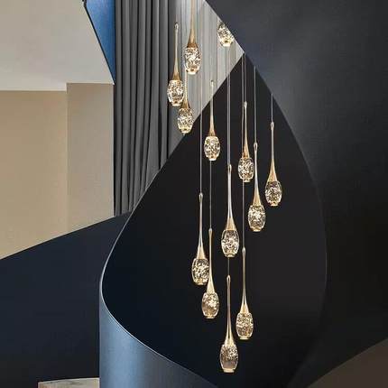 别墅复式楼梯吊灯长吊灯轻奢水晶中空客厅灯具loft小公寓旋转吊灯