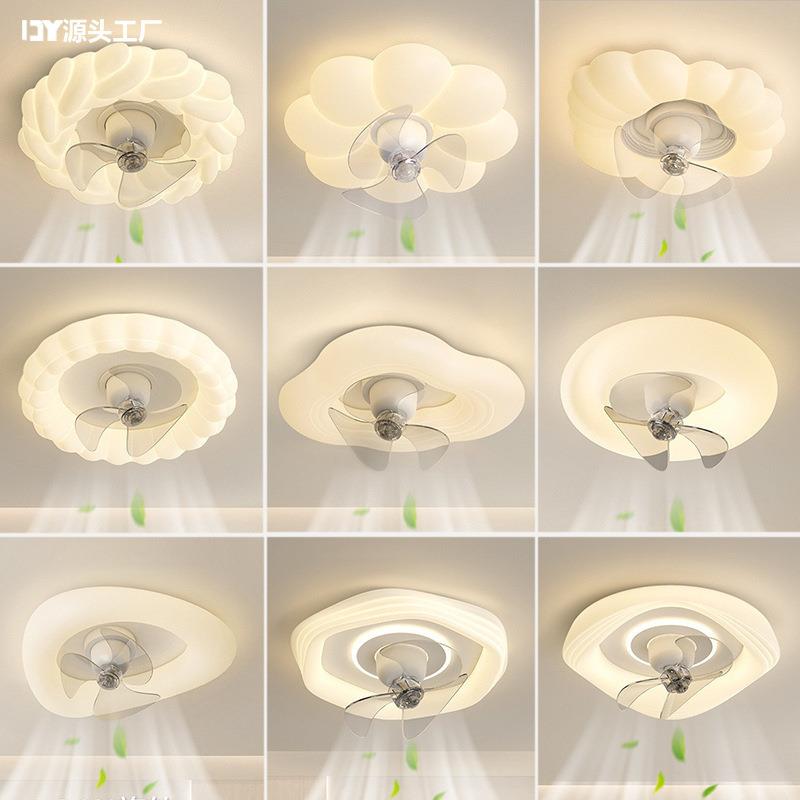 奶油风卧室灯轻奢摇头静音风扇灯北欧创意花朵儿童房间灯吸顶灯具