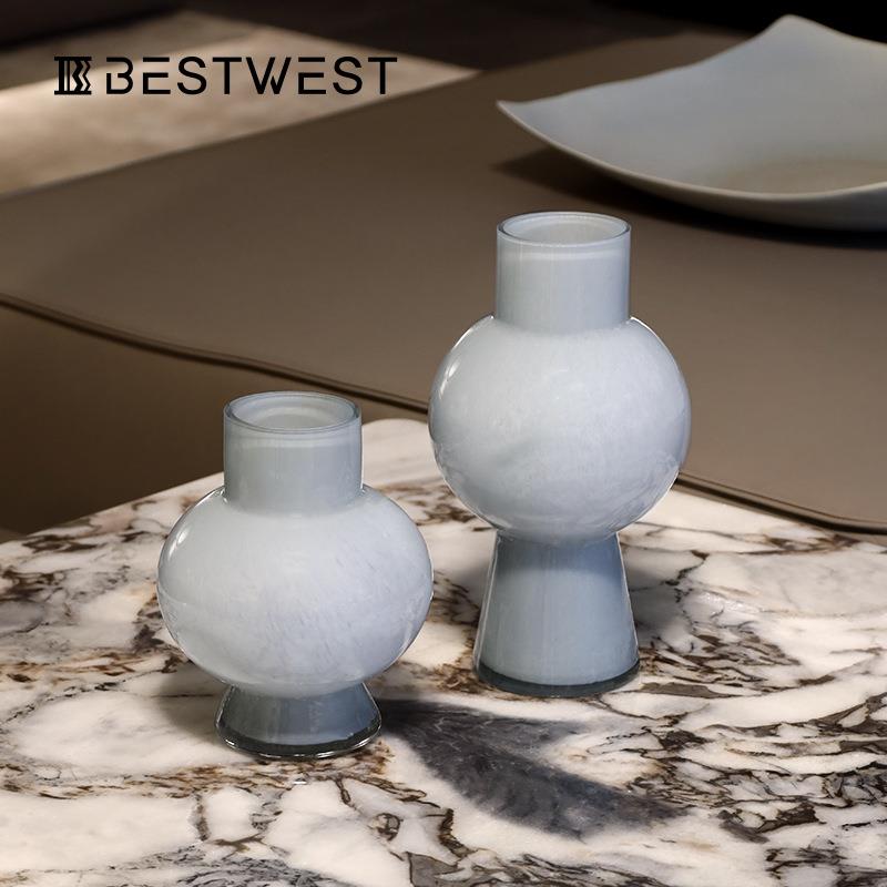 Bestwest冷烟灰色水培玻璃花瓶摆件家居软装样板间装饰品花器