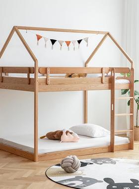 全实木儿童床高低床子母床现代简约上下床两层床白橡木上下铺