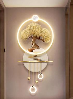 发财树玄关装饰画现代轻奢高档走廊尽头寓意好的立体led发光挂画