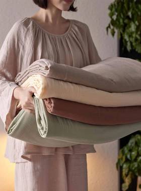 母婴A类全棉双层皱皱纱被套单件简约纯棉被罩180x200纯色单人被单