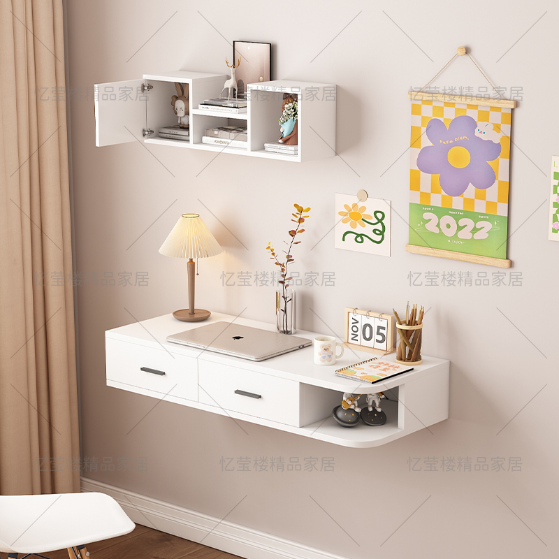 家用书桌悬空桌学生写字简约壁挂式卧室办公桌小户型储物组合桌