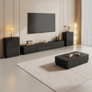 岩板电视柜客厅现代简约小户型高款 黑色落地茶几组合实木电视机柜