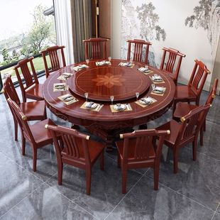 1.6 实木餐桌圆形农村大圆餐桌带转盘家用1.5 1.8米别墅酒店圆桌