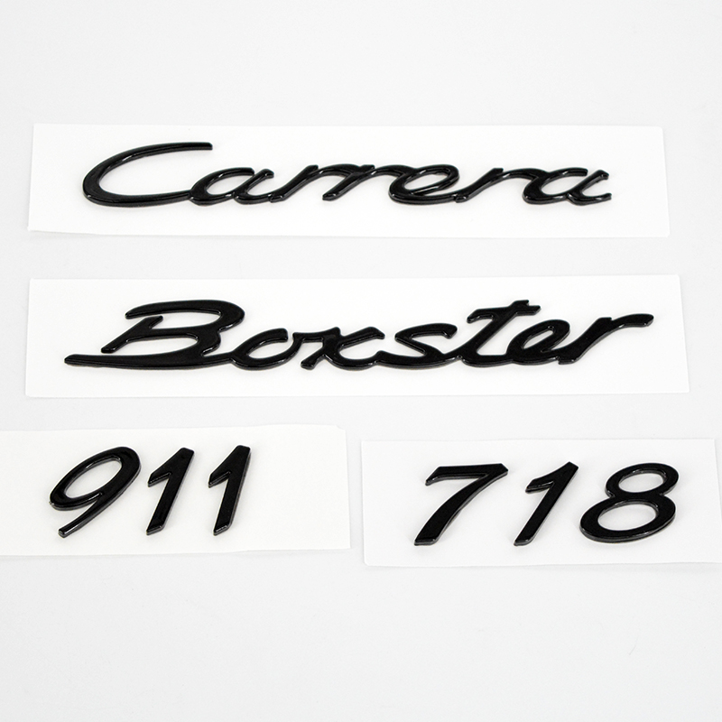 适用于保时捷boxster718卡曼cayman911改装亮黑色字母尾标车标