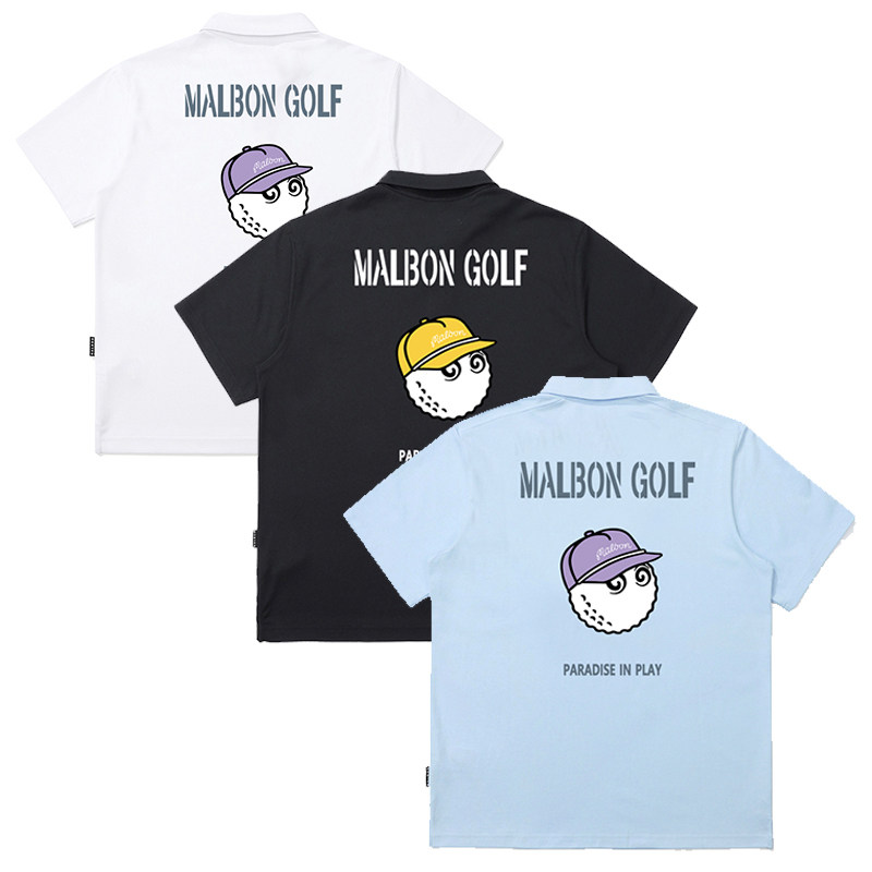 25SS MALBON高端蚕丝GOLF男女同款短袖polo衫上衣高尔夫球服装
