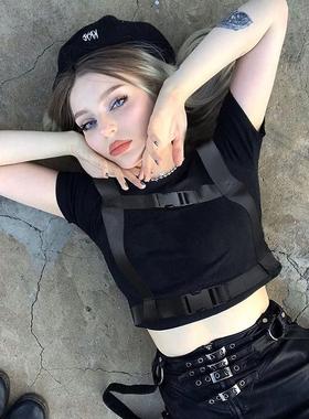 23 school bag buckled navel short-sleeved shirt women上衣女