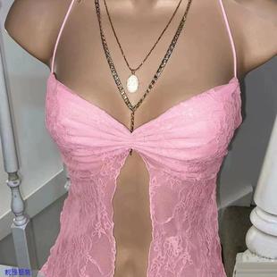 vest挂脖小背心 neck Split pleated