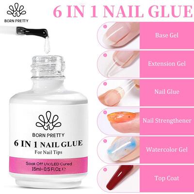 15ML 6 IN 1 Nail Glue Gel for Acrylic Nails Soak off Base Ge