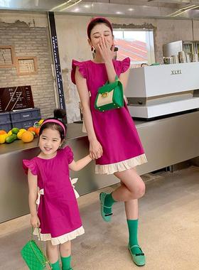 Summer Parent-Child Dress For Girl Baby Dragon Fruit Color M