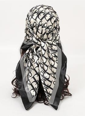 Simulated silk letter printed 90 square scarf 仿真丝字母方巾