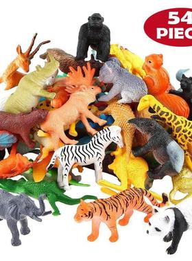 54 Pcs Mini Jungle Animal Toys Set Realistic Wild Plastic A