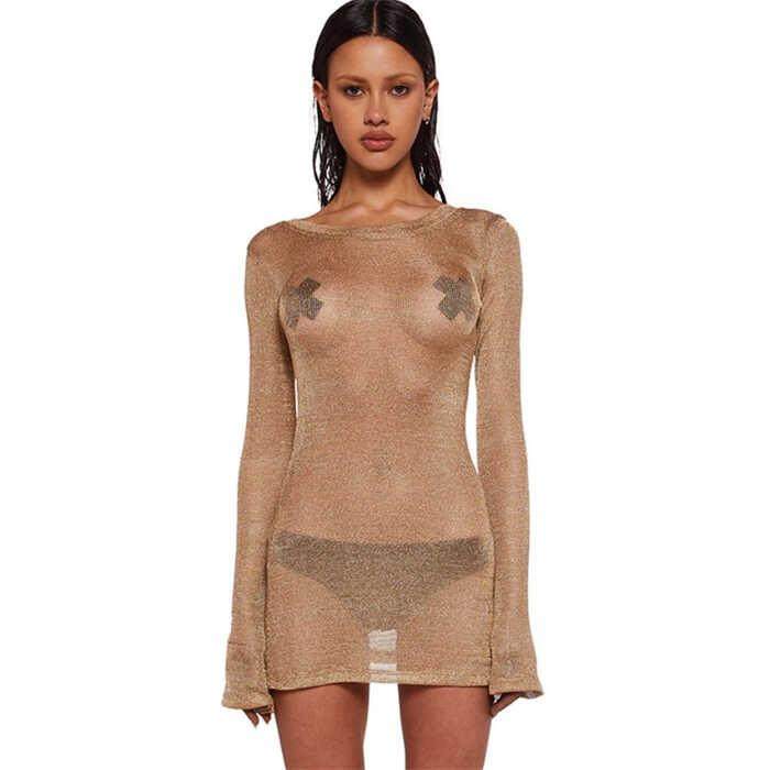 欧美性感修身透视罩衫连衣裙短裙 Sexy Bodycon Mini Dress Smock