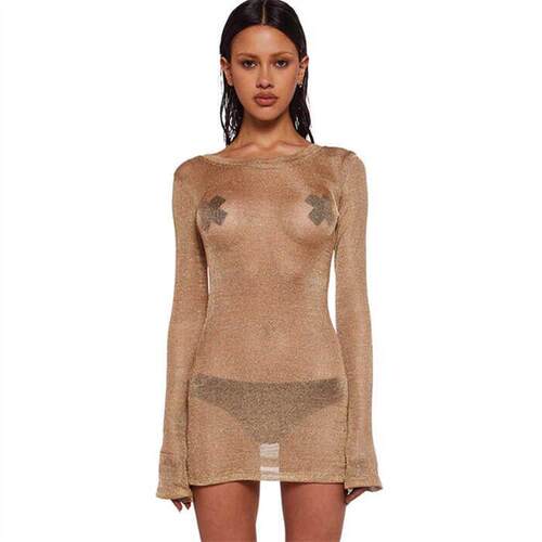 欧美性感修身透视罩衫连衣裙短裙 Sexy Bodycon Mini Dress Smock