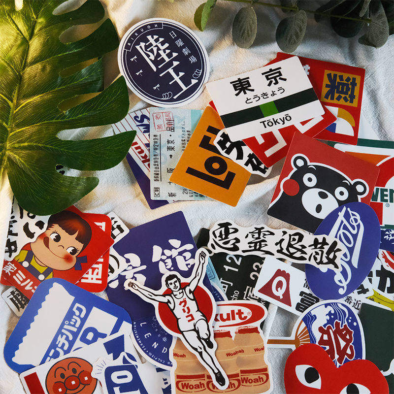 潮牌标志手账文字贴画贴纸日系42张logo手机壳电脑笔记本装饰