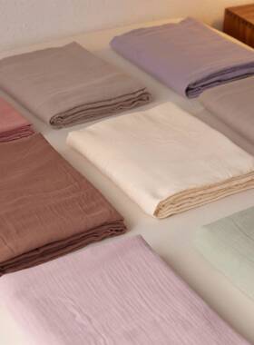 母婴0A纯类全单棉LUU双层皱皱纱床单件棉10纯色床笠单双人床被单