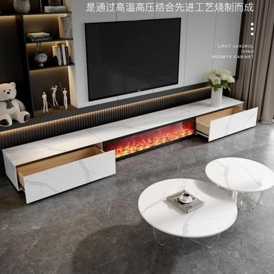 轻奢岩板电视柜简约现代客厅仿真火焰壁炉一体实木落地柜3d火焰