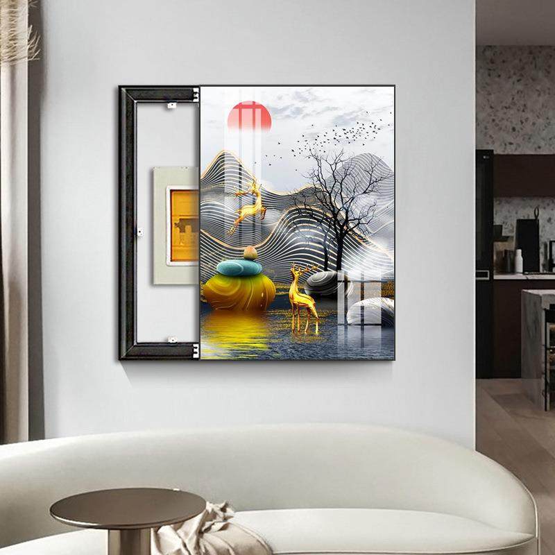 电表箱装饰画竖款现简推拉奢DFF客厅代电闸墙壁约画免打孔遮挡挂